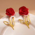 18K Gold Plated Rose Flower charm, Gold Tone Red Rose Charm, Wine Red Flower Pendant Charm, Flower Jewelry Accessories for Making Supplies