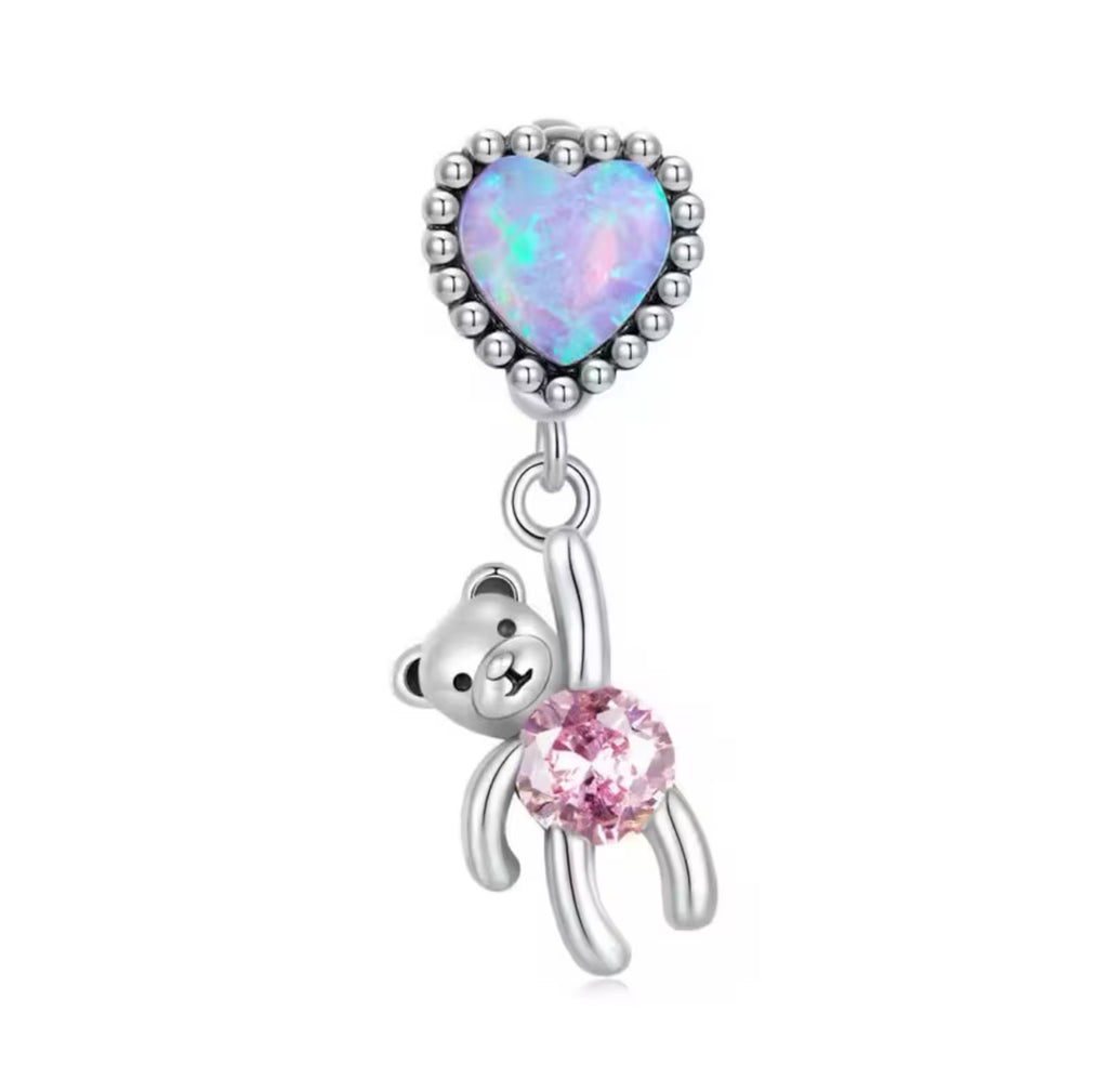 Translucent Opal Balloon Bear Charm, 925 Sterling Silver Charm for Bracelets, Necklace Pendants