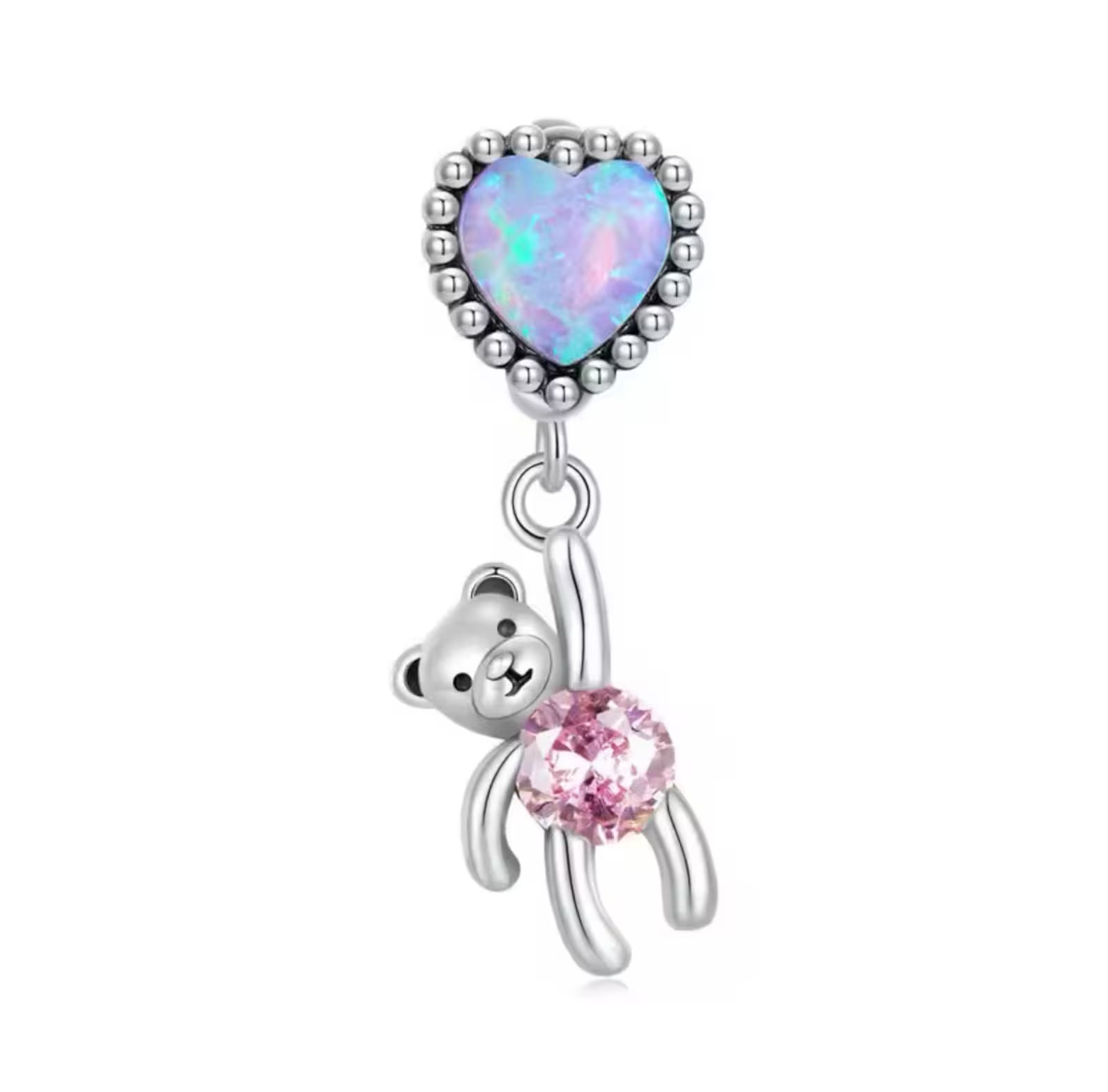 Translucent Opal Balloon Bear Charm, 925 Sterling Silver Charm for Bracelets, Necklace Pendants