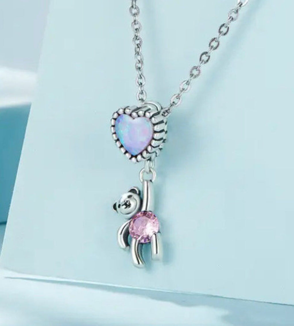 Translucent Opal Balloon Bear Charm, 925 Sterling Silver Charm for Bracelets, Necklace Pendants
