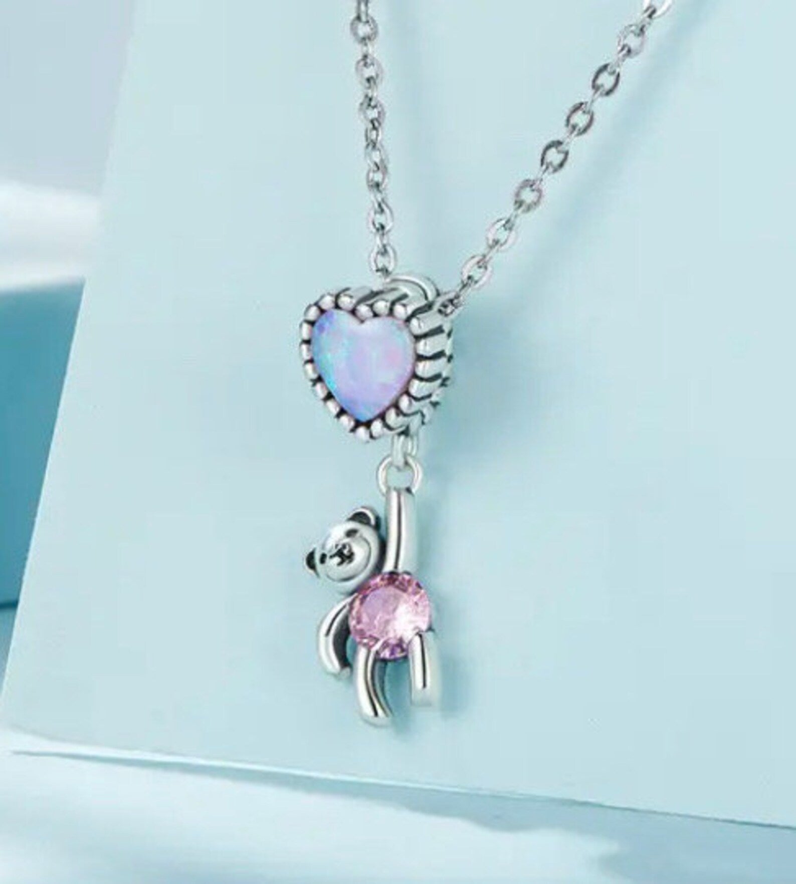Translucent Opal Balloon Bear Charm, 925 Sterling Silver Charm for Bracelets, Necklace Pendants