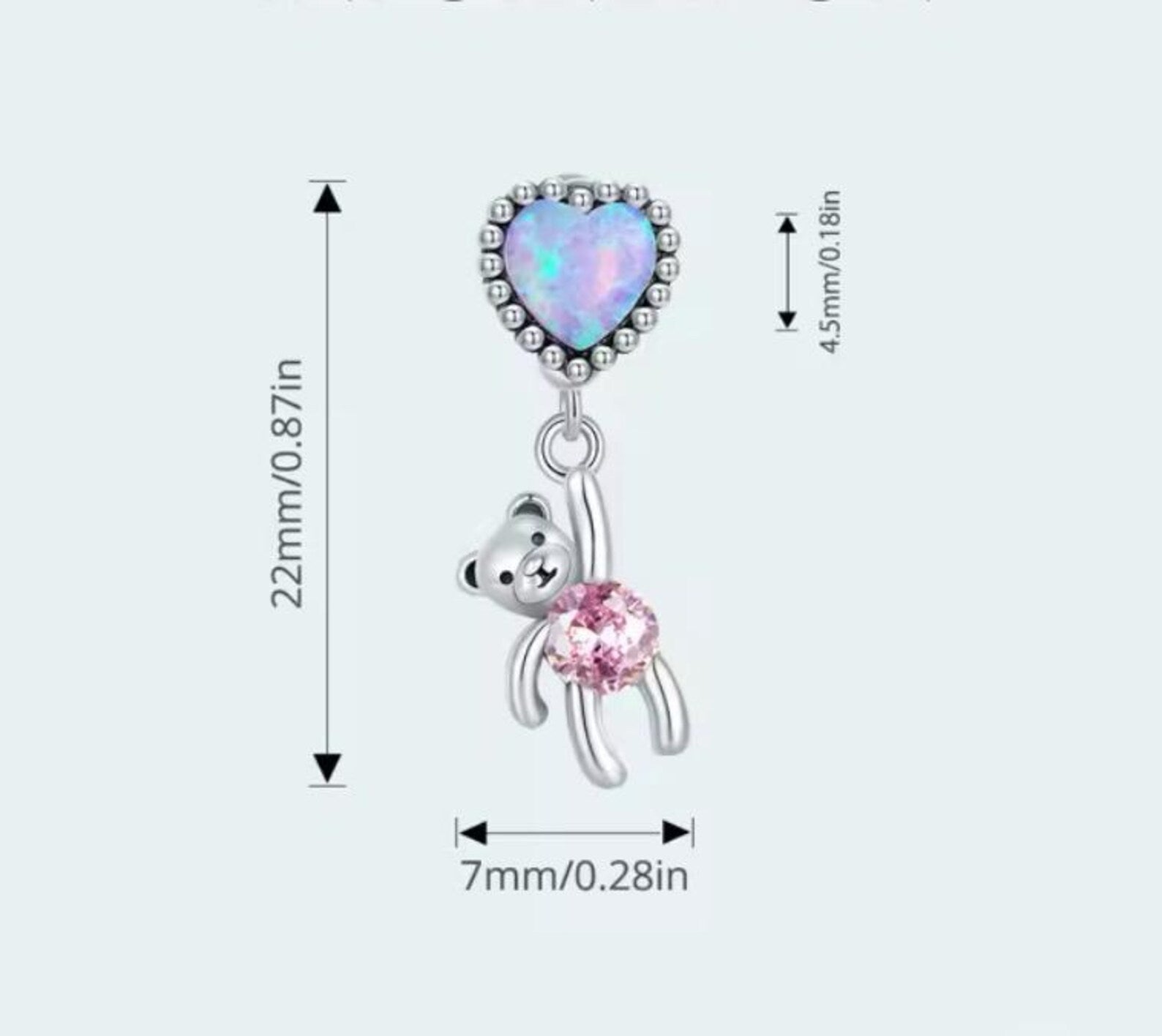 Translucent Opal Balloon Bear Charm, 925 Sterling Silver Charm for Bracelets, Necklace Pendants