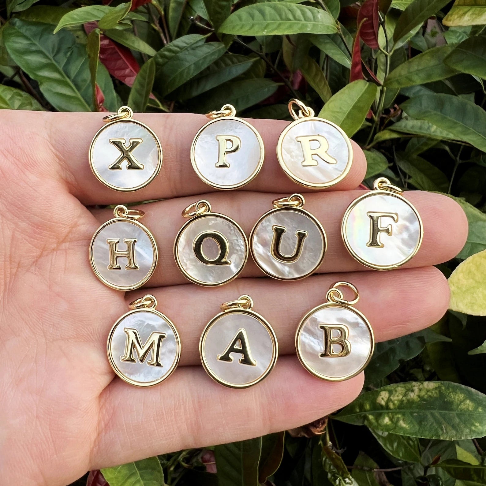 18K Gold Plated Natural Shell Initial Pendant, White Shell Coin Letter Charm, Alphabet Pendant Gift for her