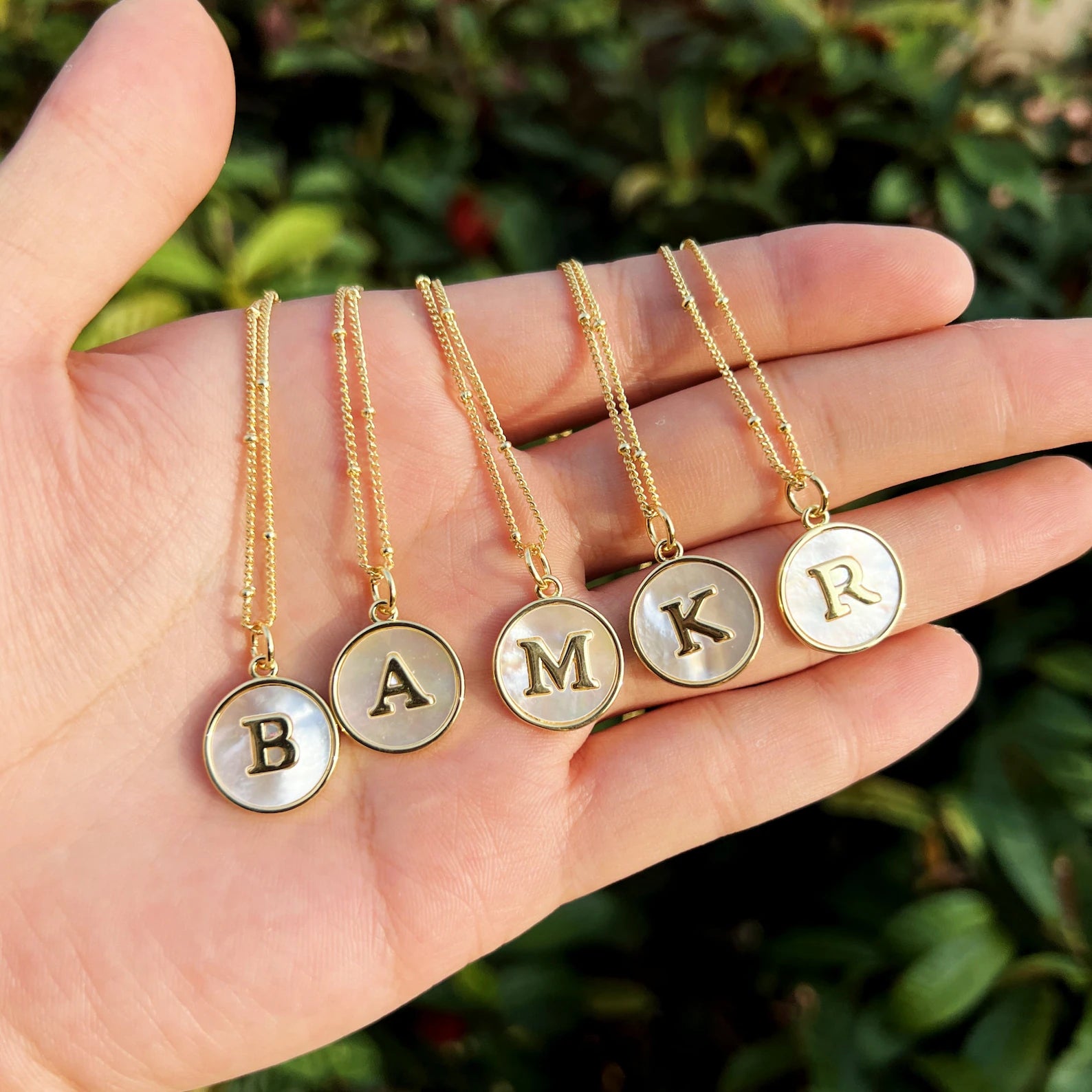 18K Gold Plated Natural Shell Initial Pendant, White Shell Coin Letter Charm, Alphabet Pendant Gift for her