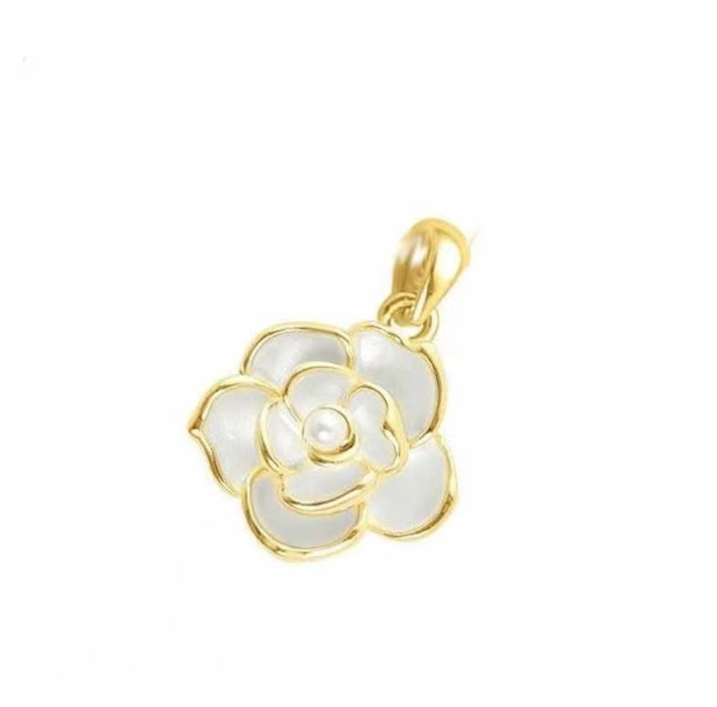 1 PC Beautiful 18K Gold Plated Camellia Flower Pendant with Pearl Accent Ideal for Anniversary Gift