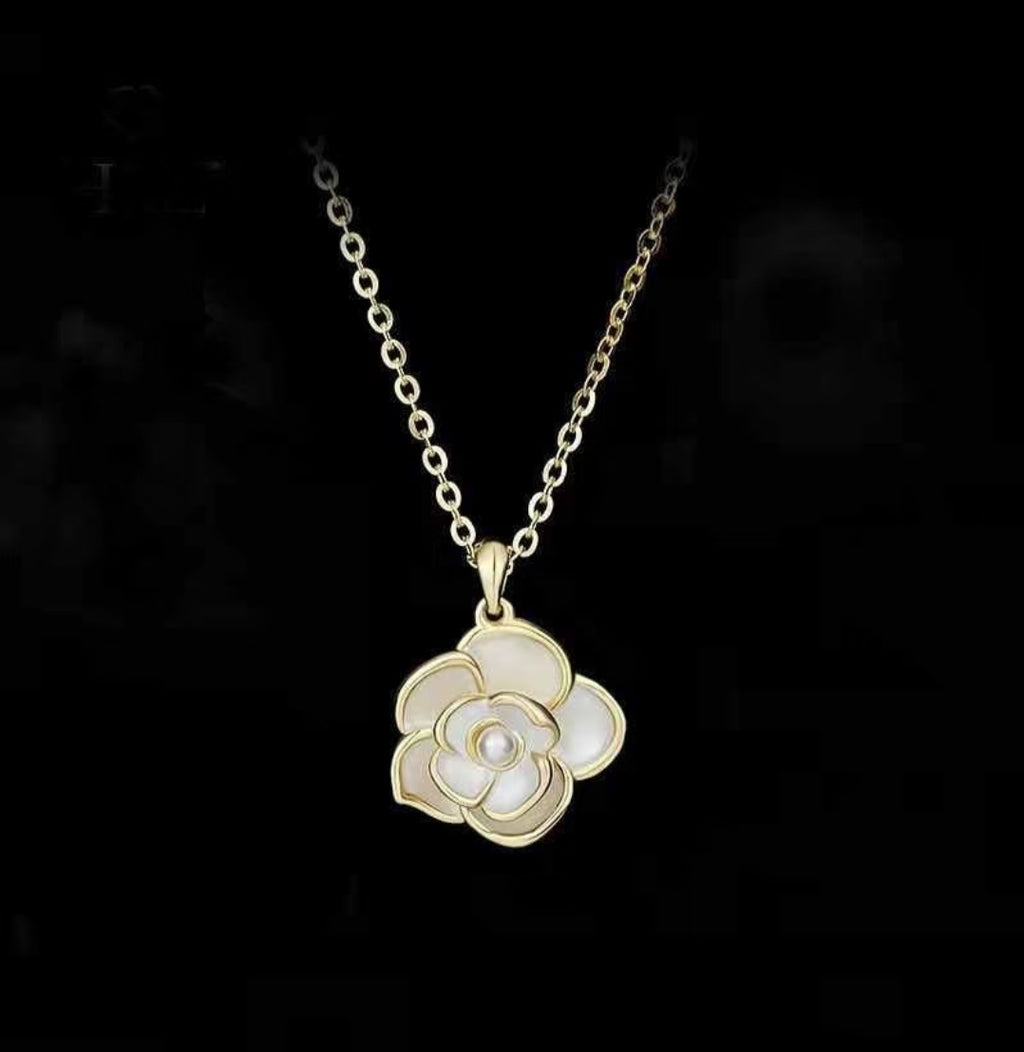 1 PC Beautiful 18K Gold Plated Camellia Flower Pendant with Pearl Accent Ideal for Anniversary Gift