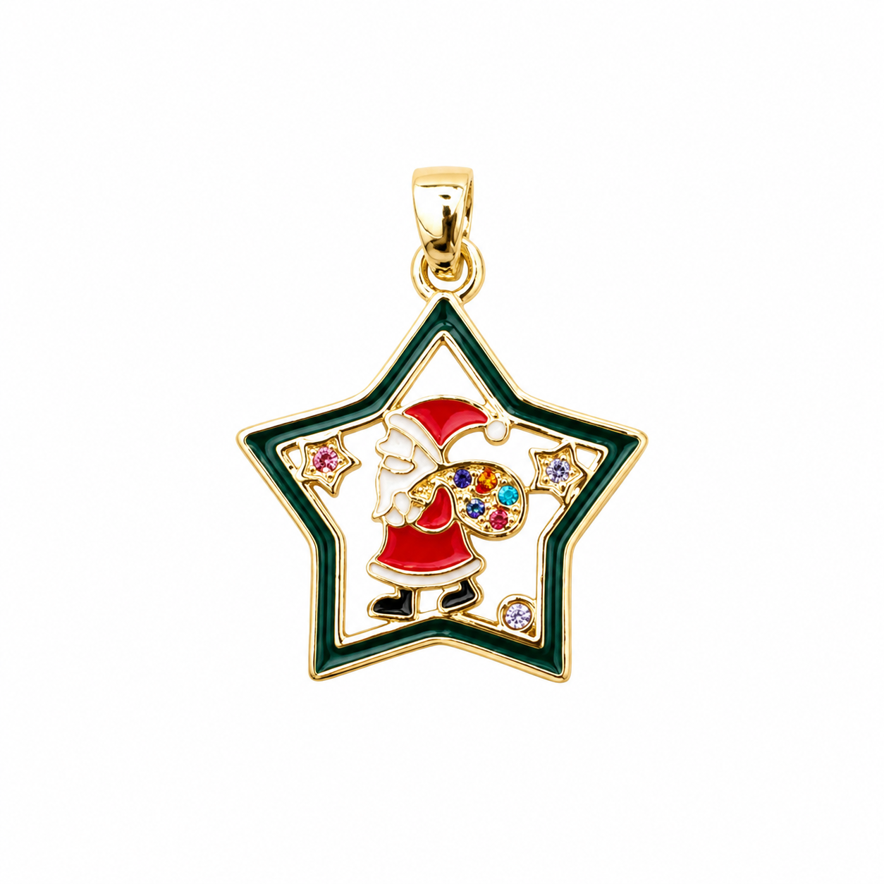 Santa Claus Charms Carrying Christmas Gifts Santa inside Pentagram Protecting Frame