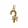 Cute Christmas Candy Cane Charm Necklace Gold Bow Pendant with Sparkling Red & Green Stones Holiday Gift for Women