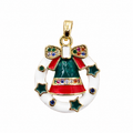 Gold Christmas Wreath Bell Pendant Charm with Colorful CZ Stones – Enamel Holiday Ornament Necklace Charm, Festive Gift for Women
