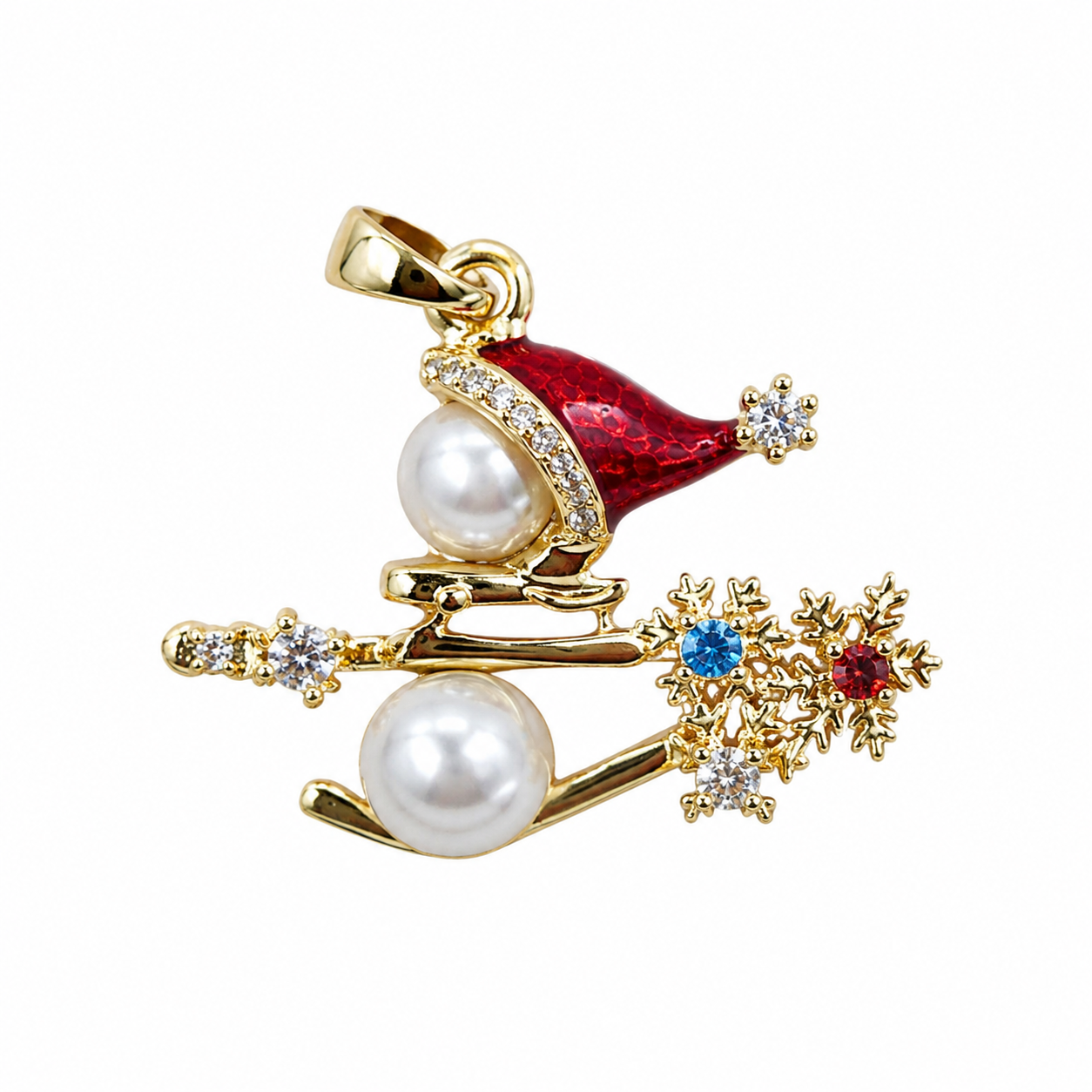 🎄 Christmas Santa Sleigh Charm Necklace – Gold Pearl & Snowflake Pendant with Red Enamel Sparkle Holiday Gift for DIY