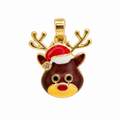 Gold Reindeer Santa Hat Pendant Charm with Enamel Face & Antlers – Christmas Holiday CZ Jewelry Necklace Gift for Women