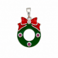 A Festive Holiday Moment – Green Christmas Wreath Pendant with Red Bow and Sparkling CZ Details, Statement Charm Necklace for Her