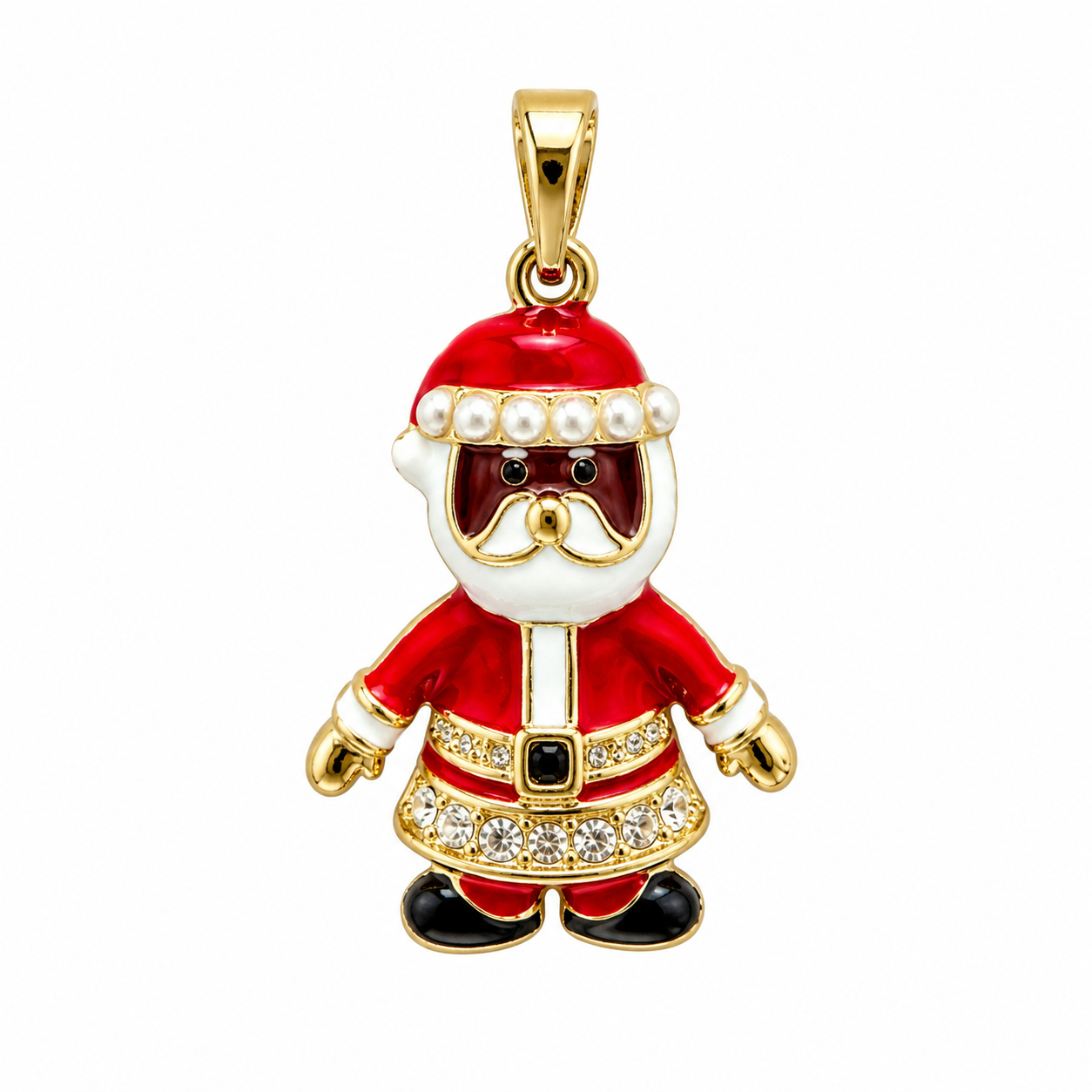 🎅 Santa Claus Red Enamel Pendant Necklace – Festive Christmas Charm with CZ Details Holiday Gift Jewelry for Her