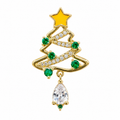 Winter Spark Collection No.03 — Crystal Christmas Tree Pendant with Star Top & Teardrop CZ Drop Accent Gold Jewelry Charm