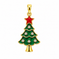 A Winter Story in Green and Gold — Christmas Tree Pendant with Star Top & Teardrop Crystal Drop, Handmade Holiday Charm Jewelry