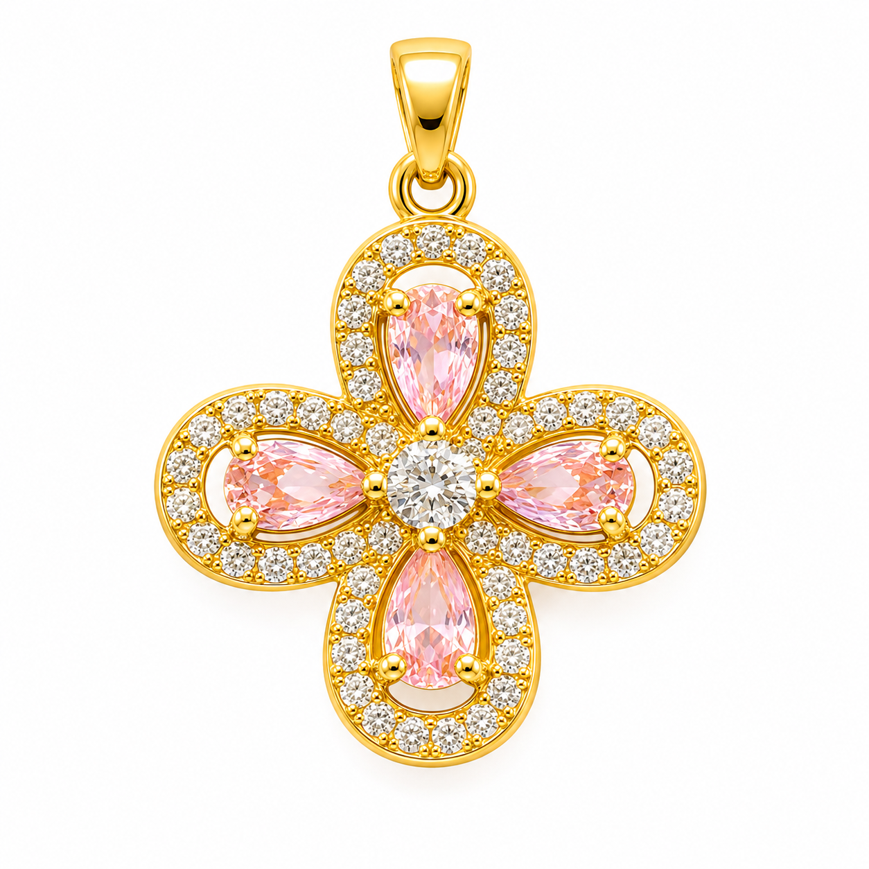10 PCs Charms Flower Them Clover with Diamond Pendant Pink