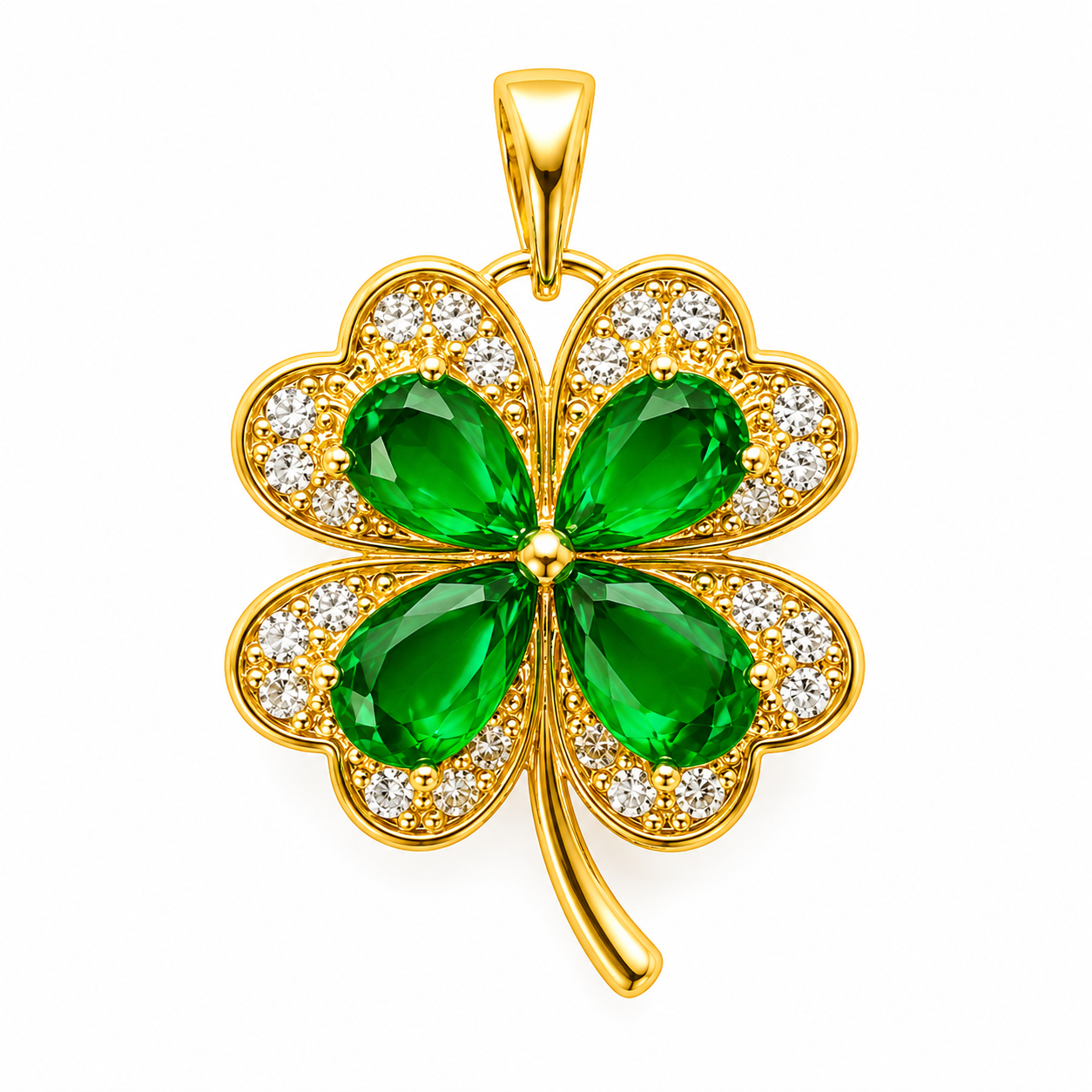10 PCs Charms Flower Them Clover with Stem Pendant Green