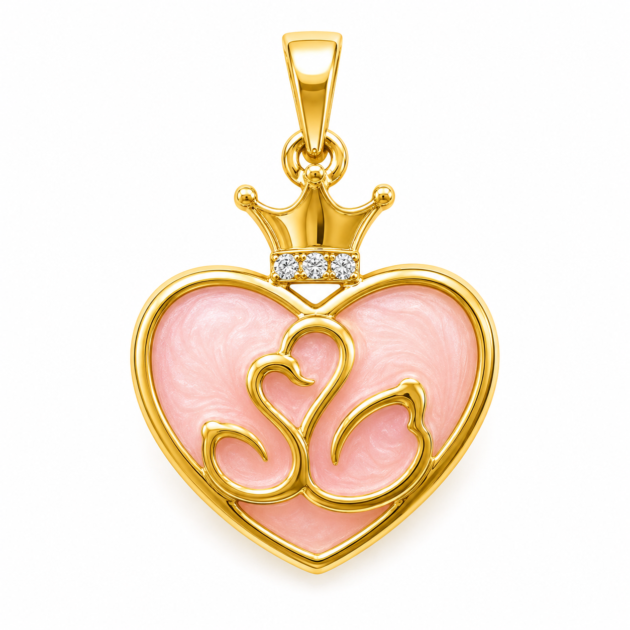 10 Pcs Charms Shaped Them Heart Pendant with Swan Print and Crown Top Design